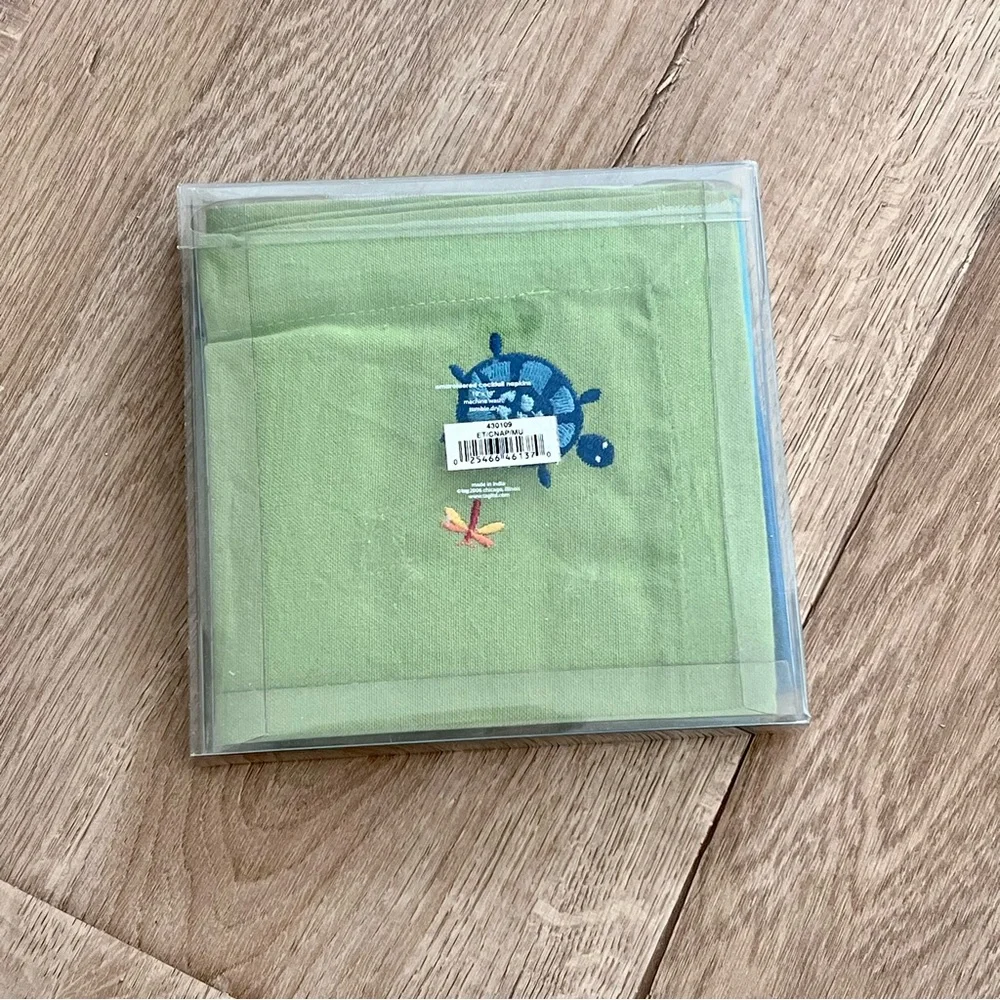 Tag Embroidered Turtle Cocktail Napkins 100% Cotton Set of 4 NIB 10” X 10”‎